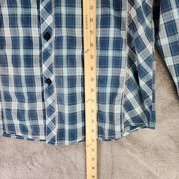 Austin Season Shirt Mens Large Plaid Distressed Embroidered Western Cowboy Top - Picture 5 of 12